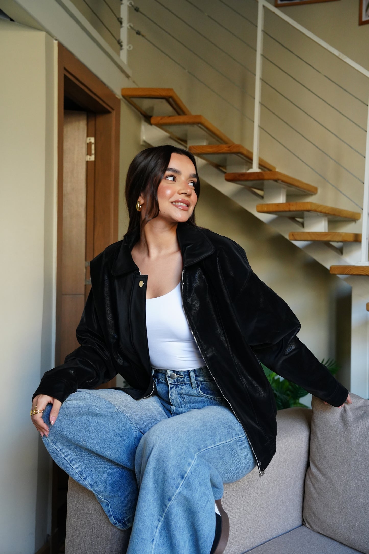 Caviar Leather Jacket In Black