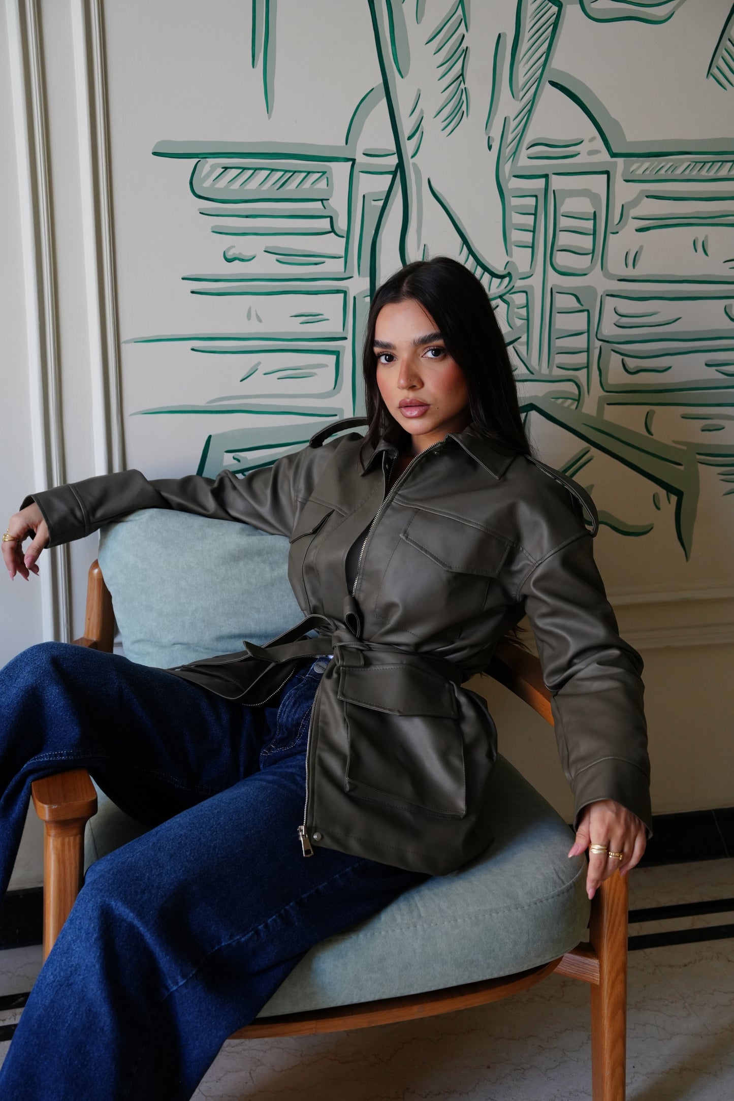 Army Leather Jacket In Olive