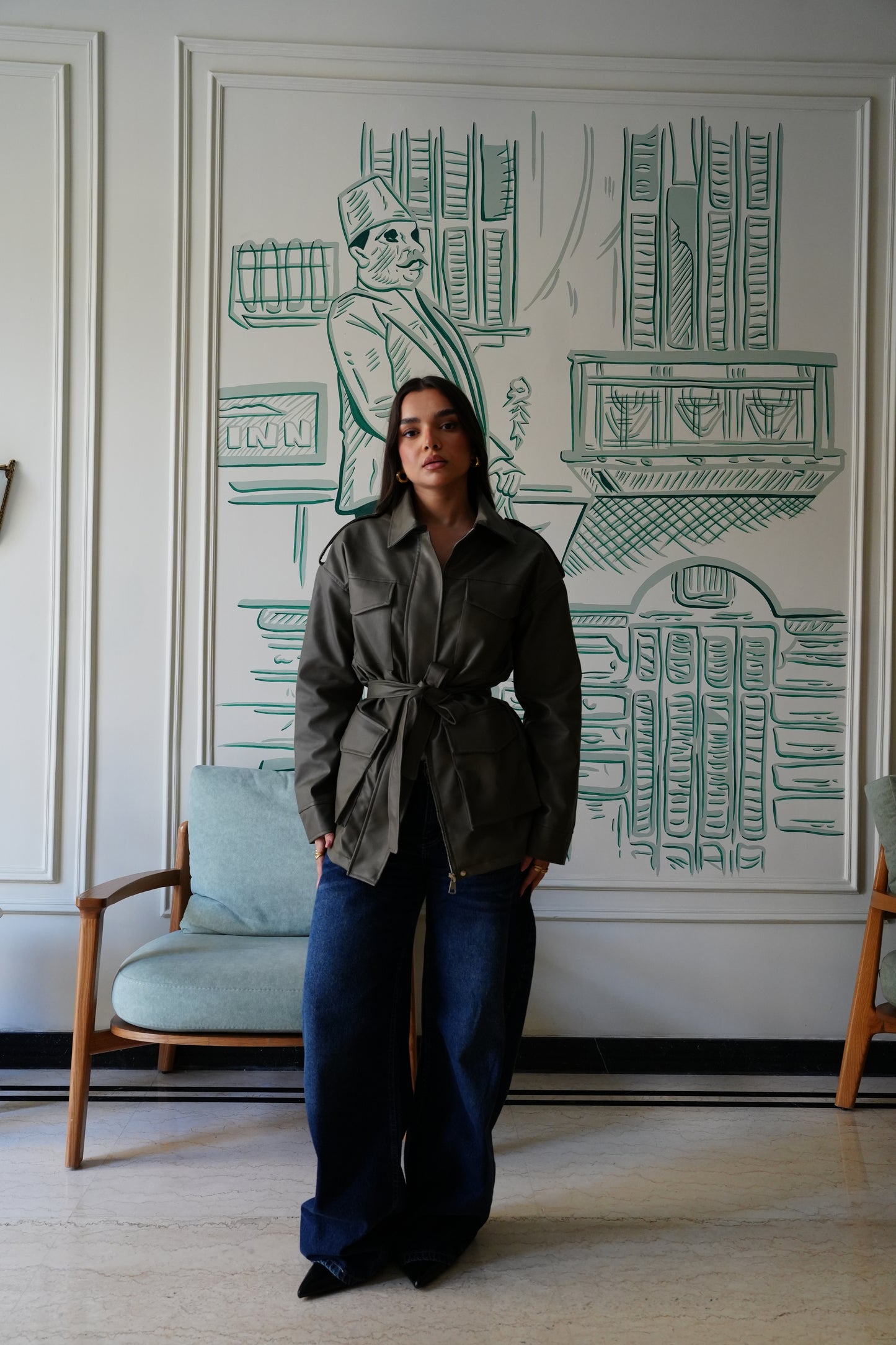 Army Leather Jacket In Olive