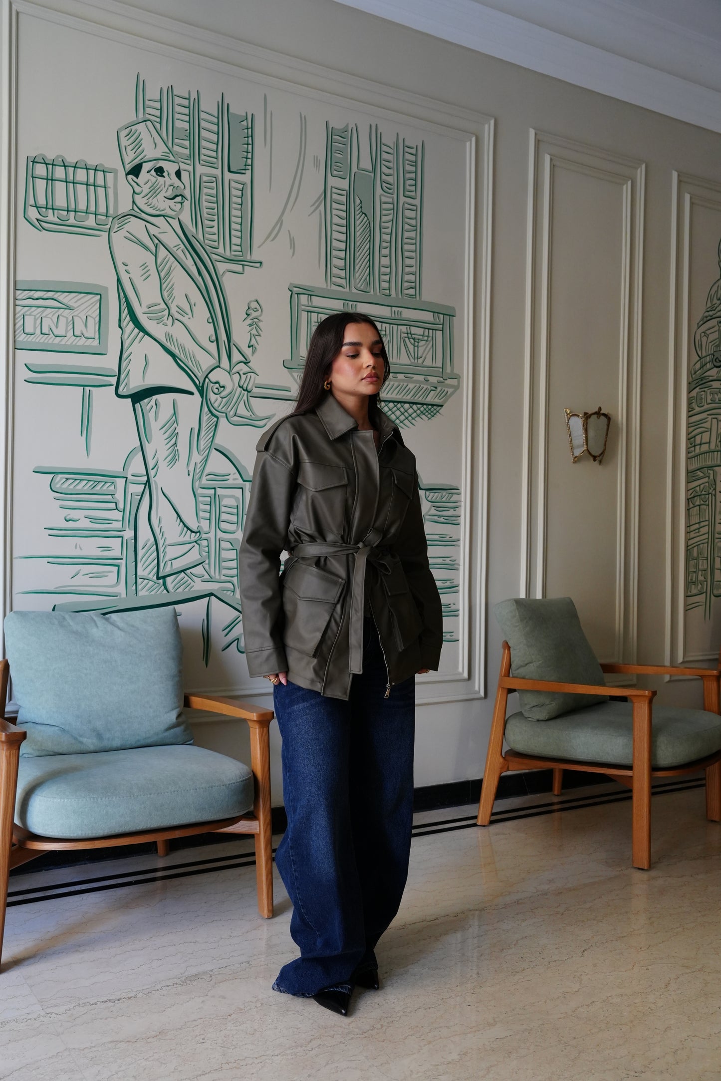 Army Leather Jacket In Olive