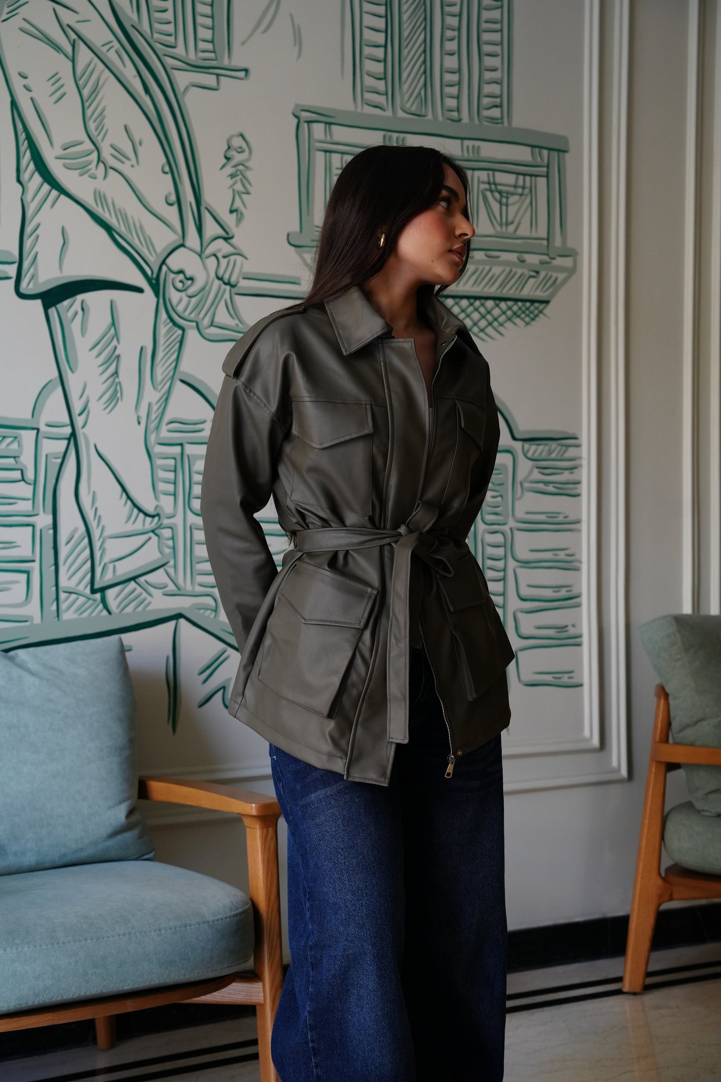Army Leather Jacket In Olive