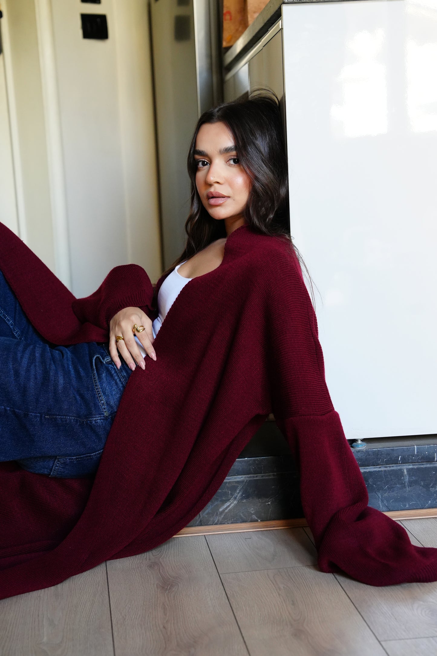 Knit Cardigan In Burgandy