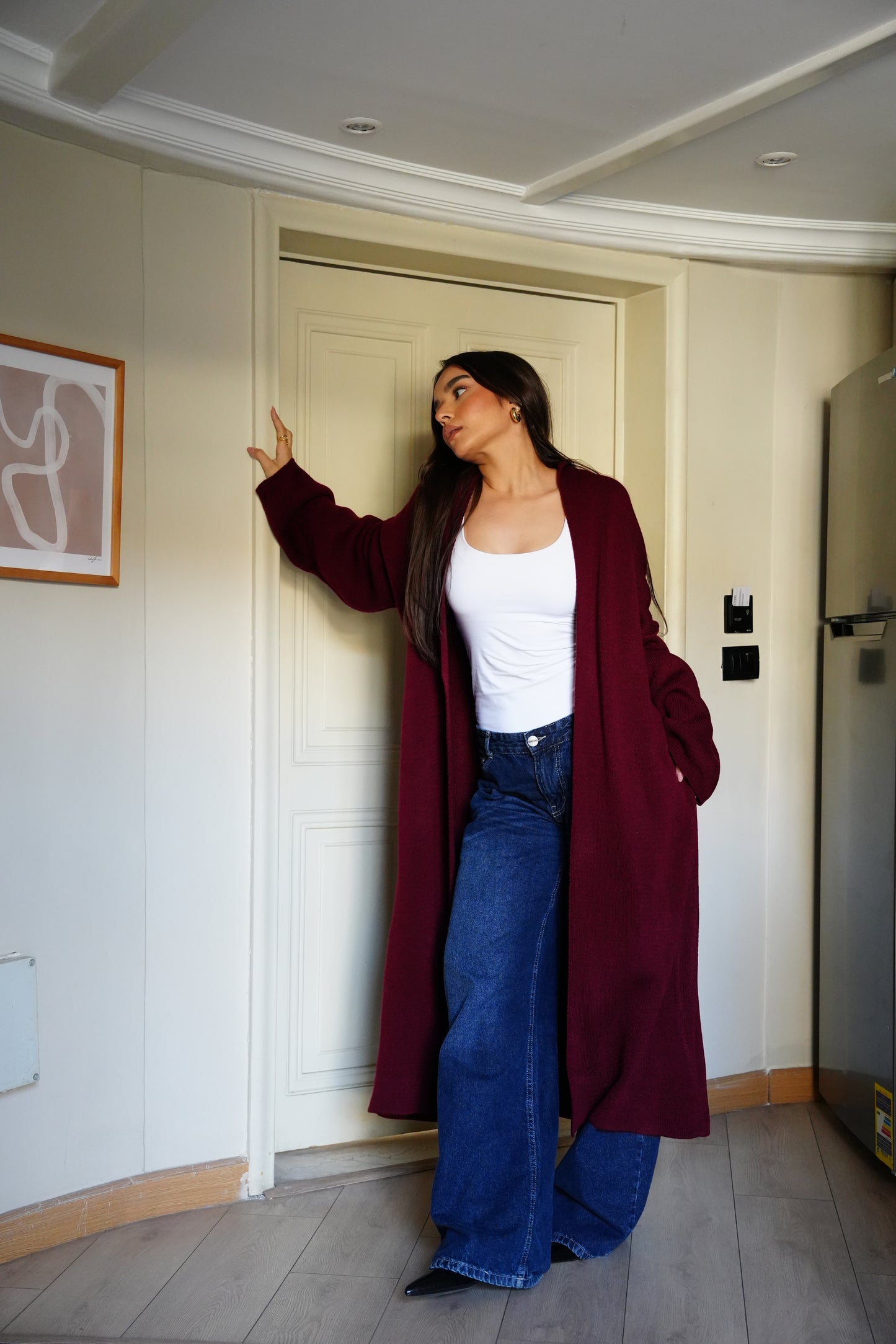 Knit Cardigan In Burgandy