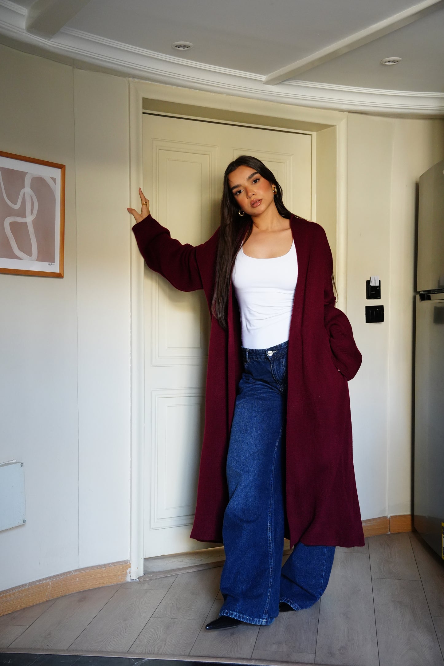 Knit Cardigan In Burgandy