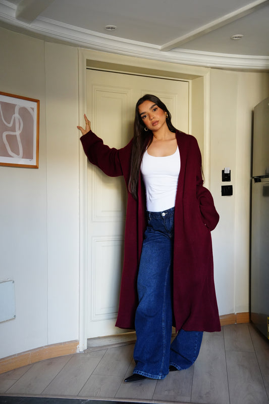 Knit Cardigan In Burgandy