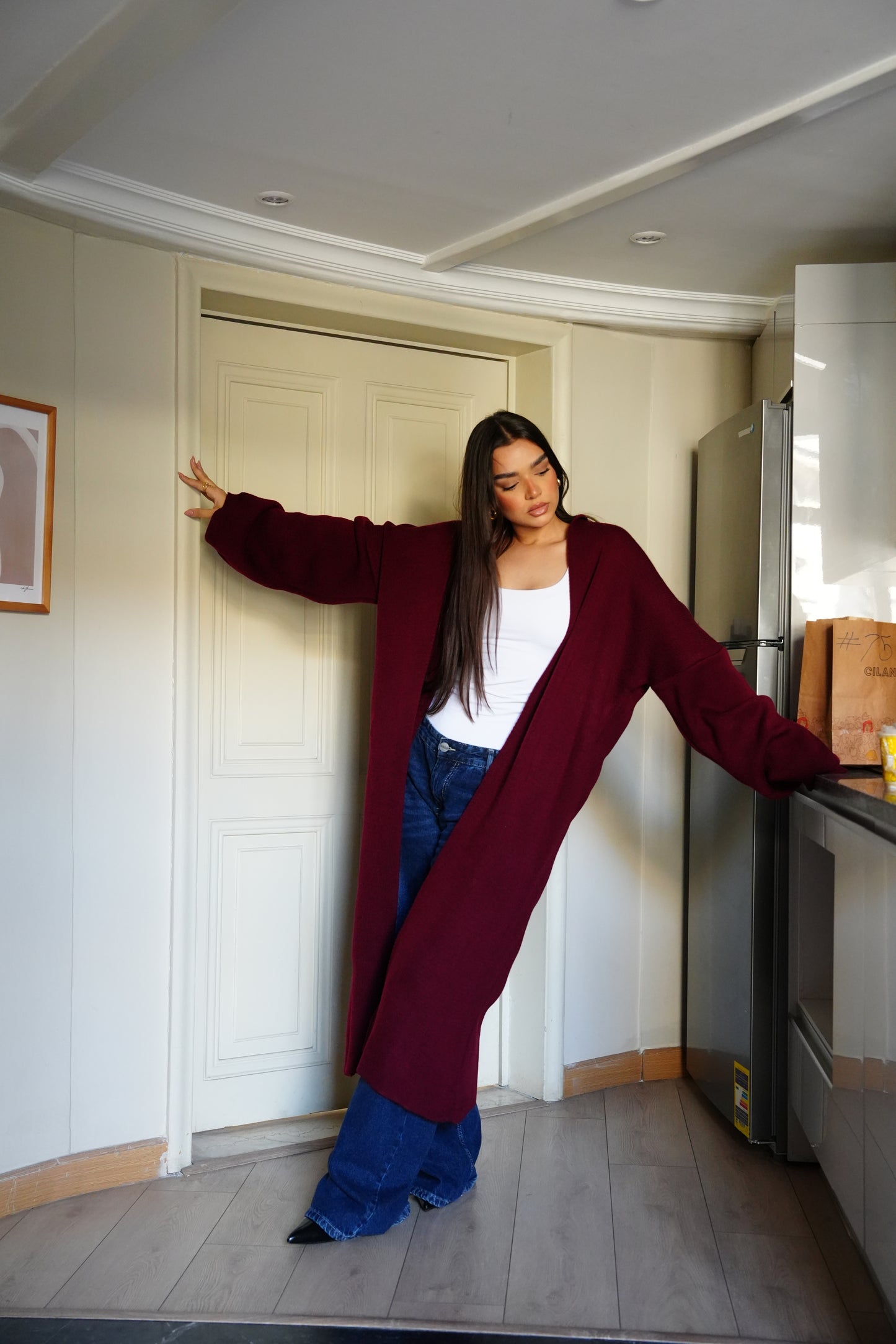 Knit Cardigan In Burgandy