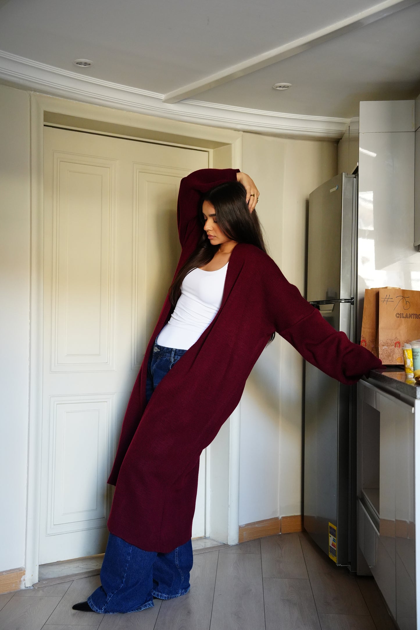 Knit Cardigan In Burgandy