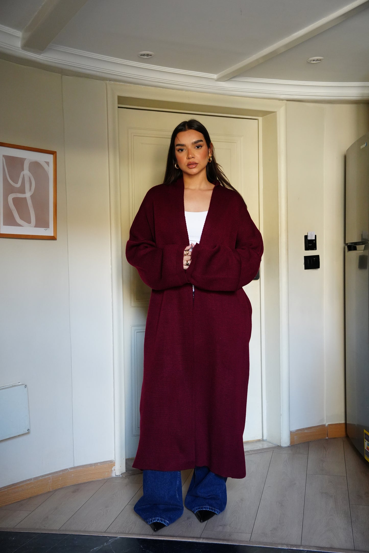 Knit Cardigan In Burgandy