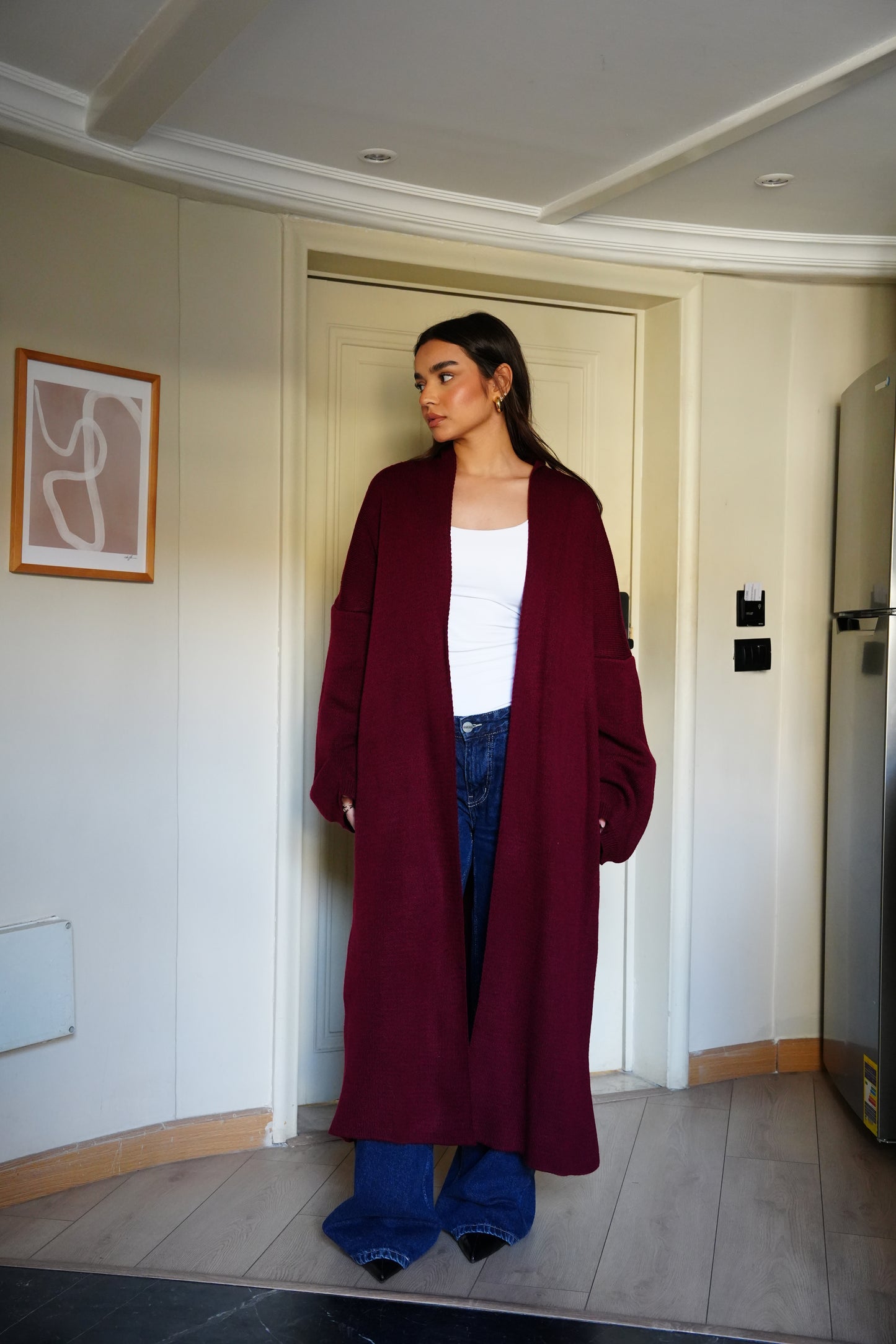 Knit Cardigan In Burgandy