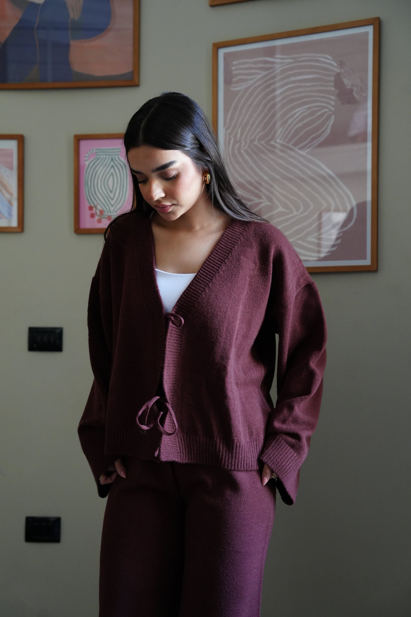 Bow Knit Set In Brown