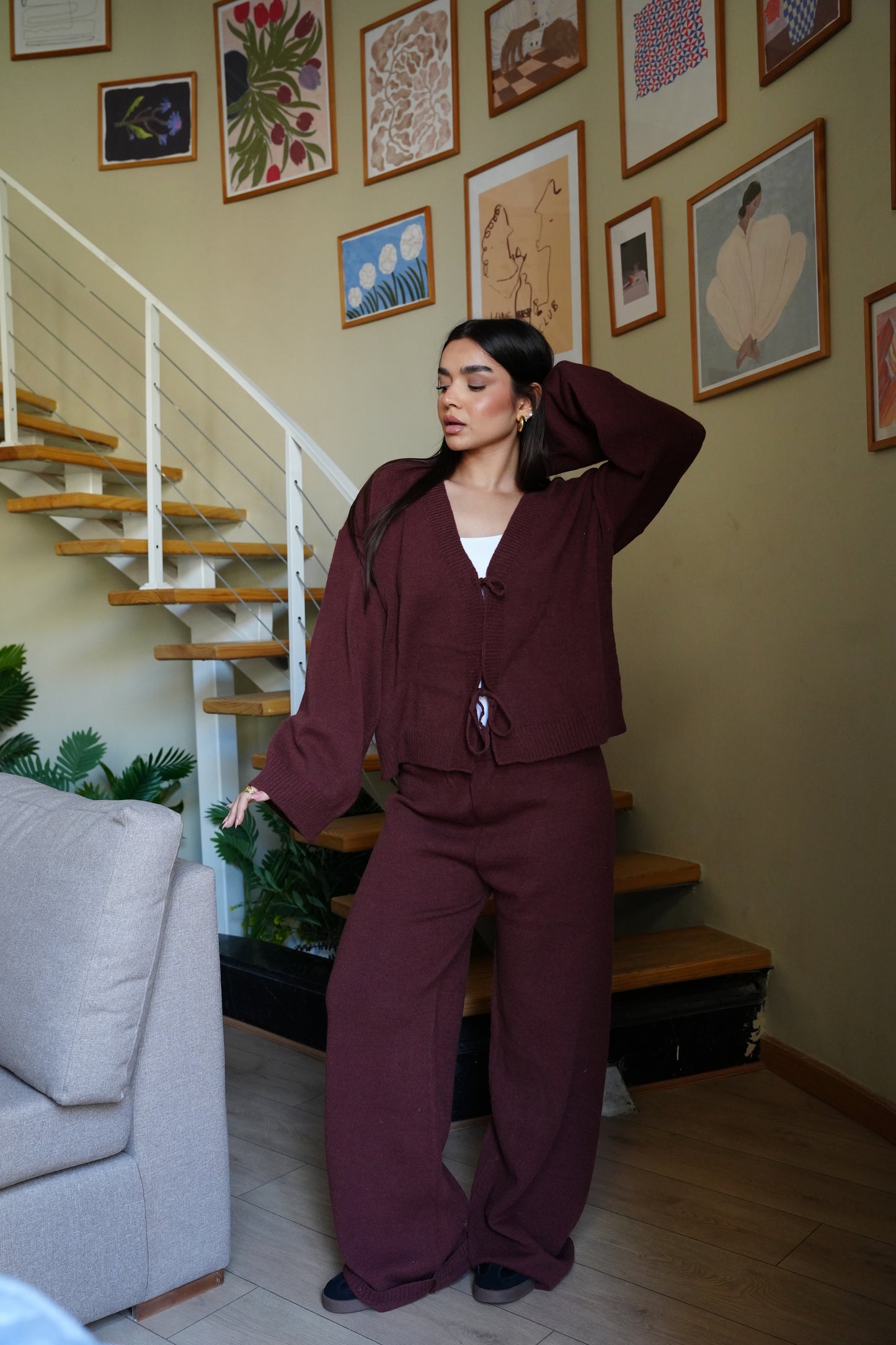 Bow Knit Set In Brown