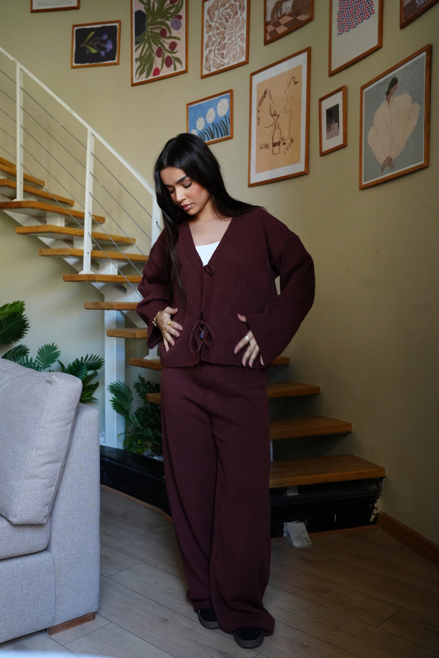 Bow Knit Set In Brown