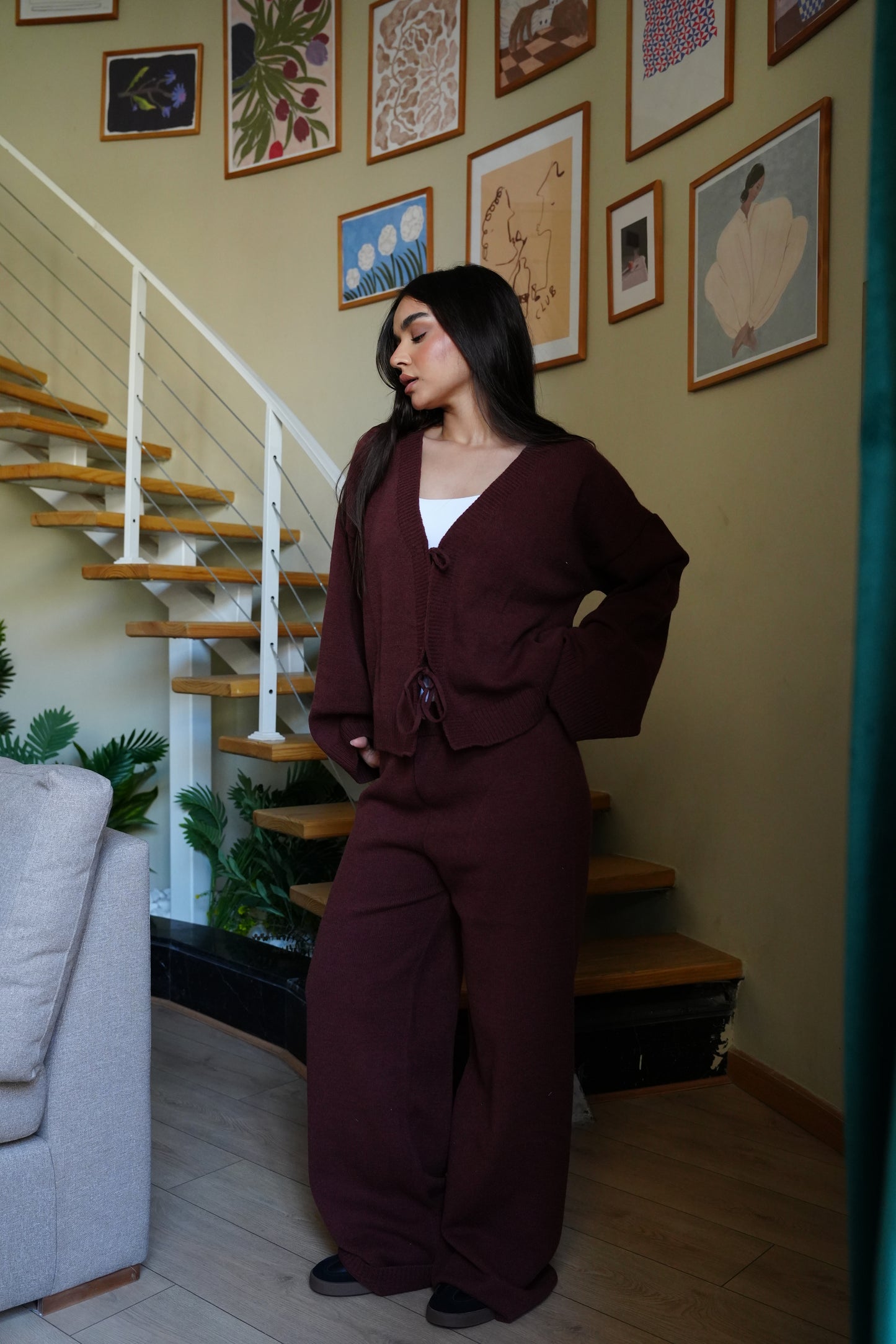 Bow Knit Set In Brown