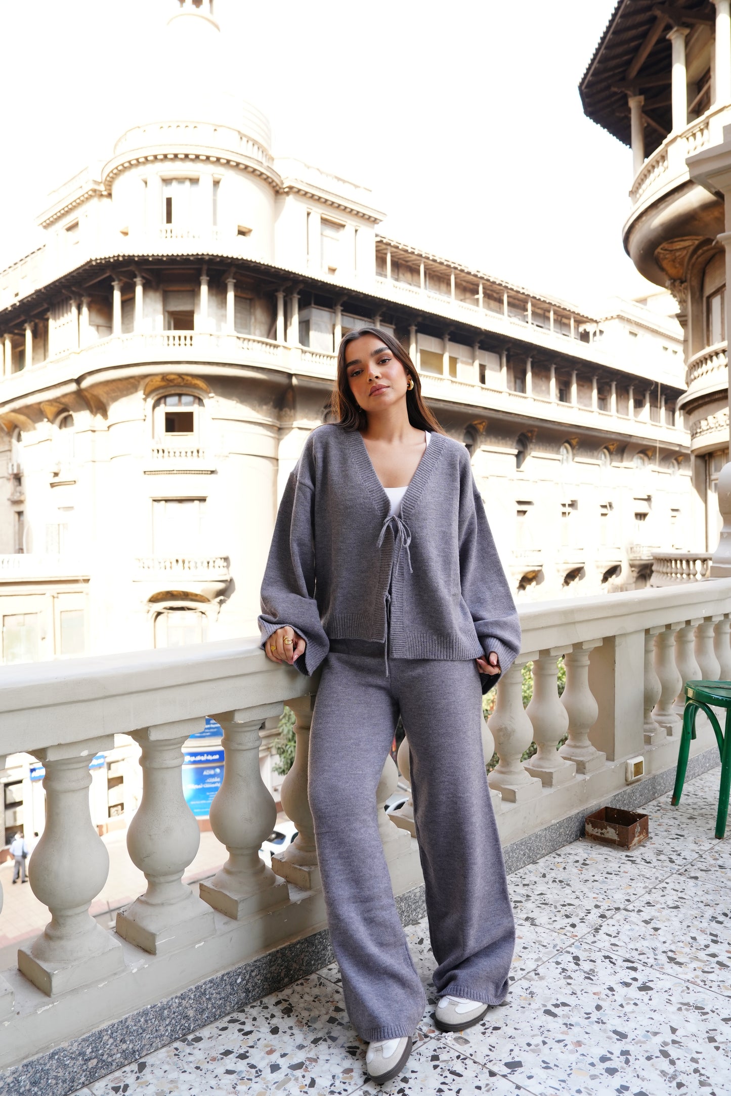 Bow Knit Set In Grey