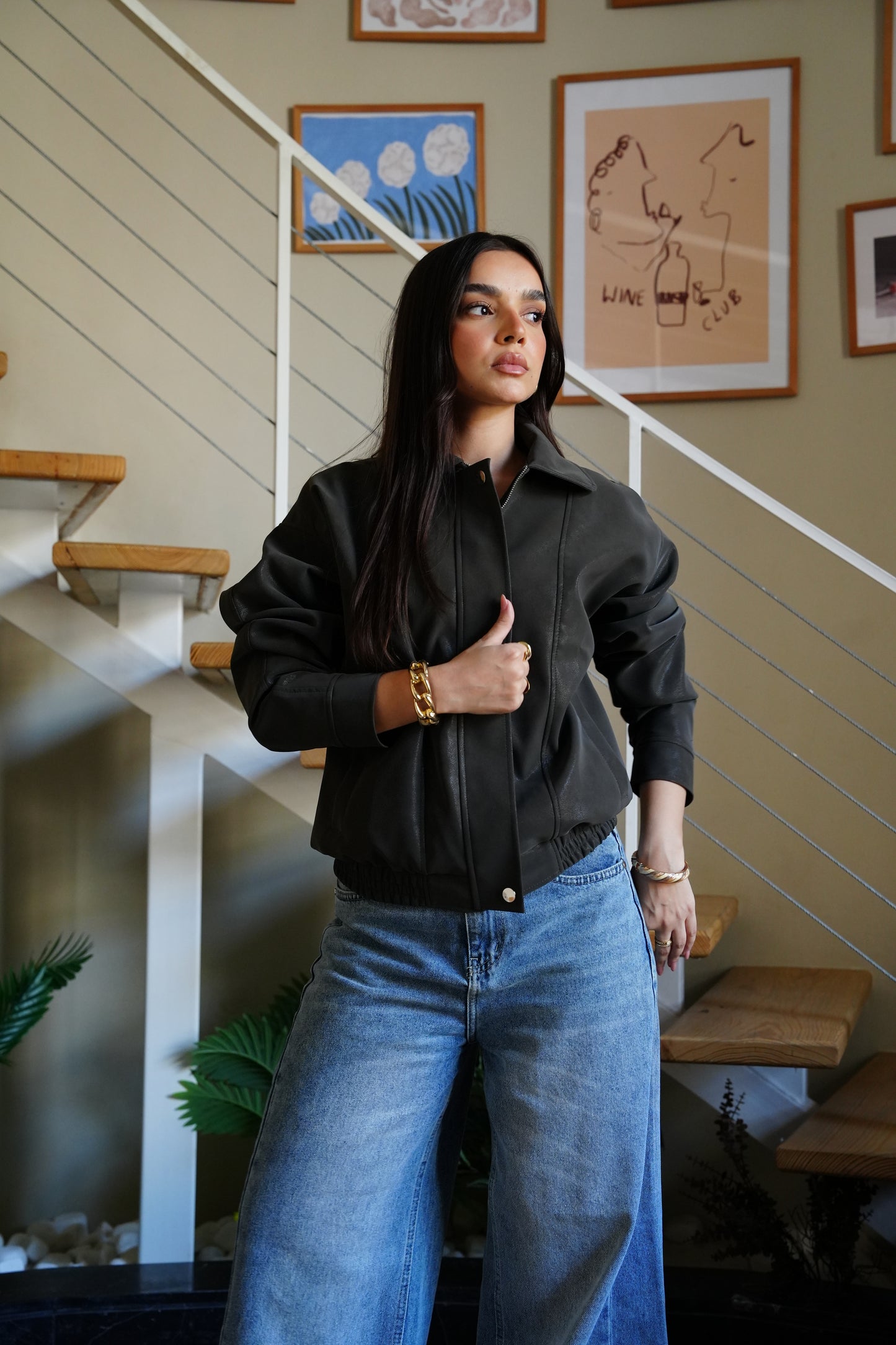 Caviar Leather Jacket In Olive