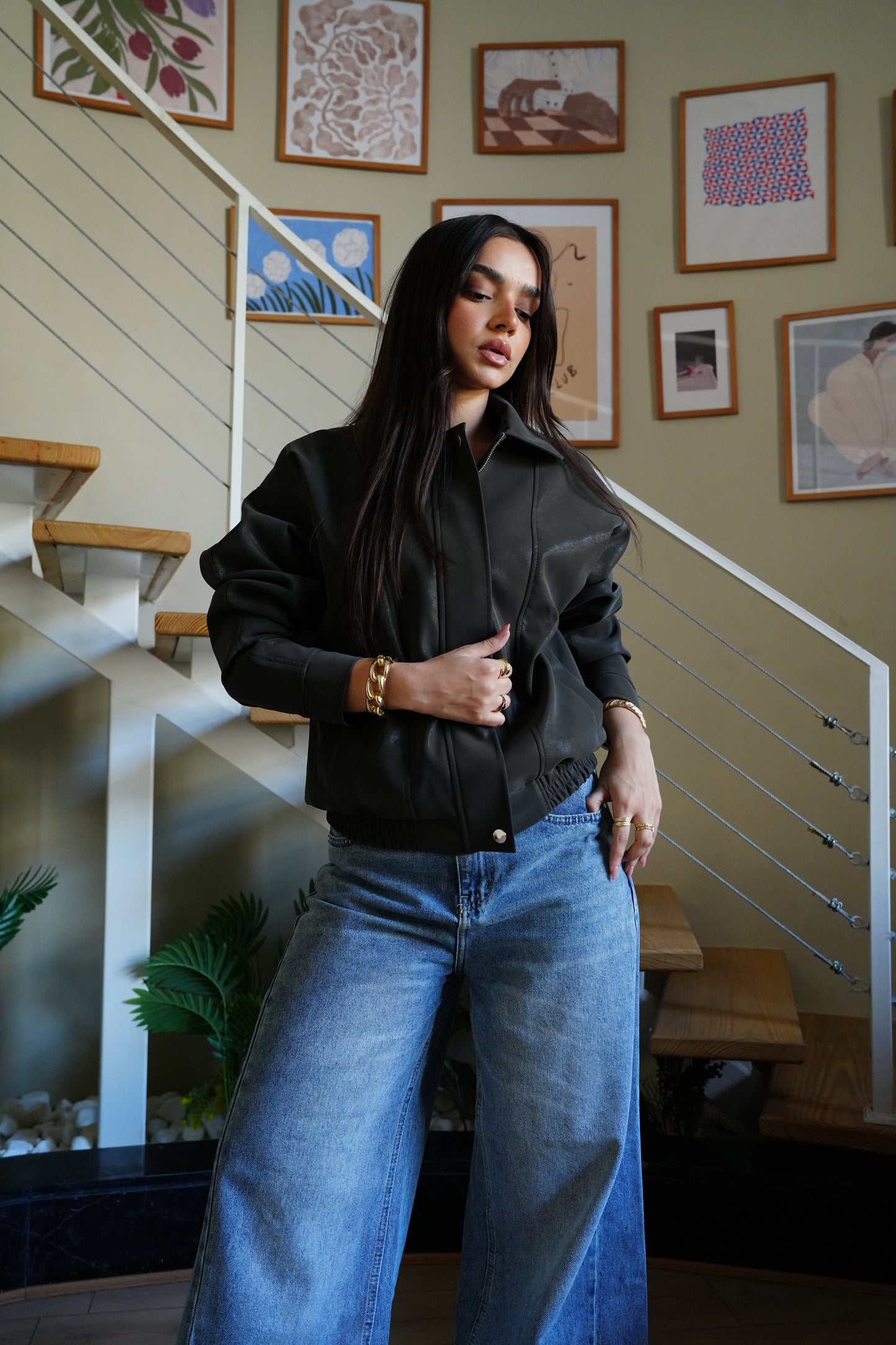 Caviar Leather Jacket In Olive