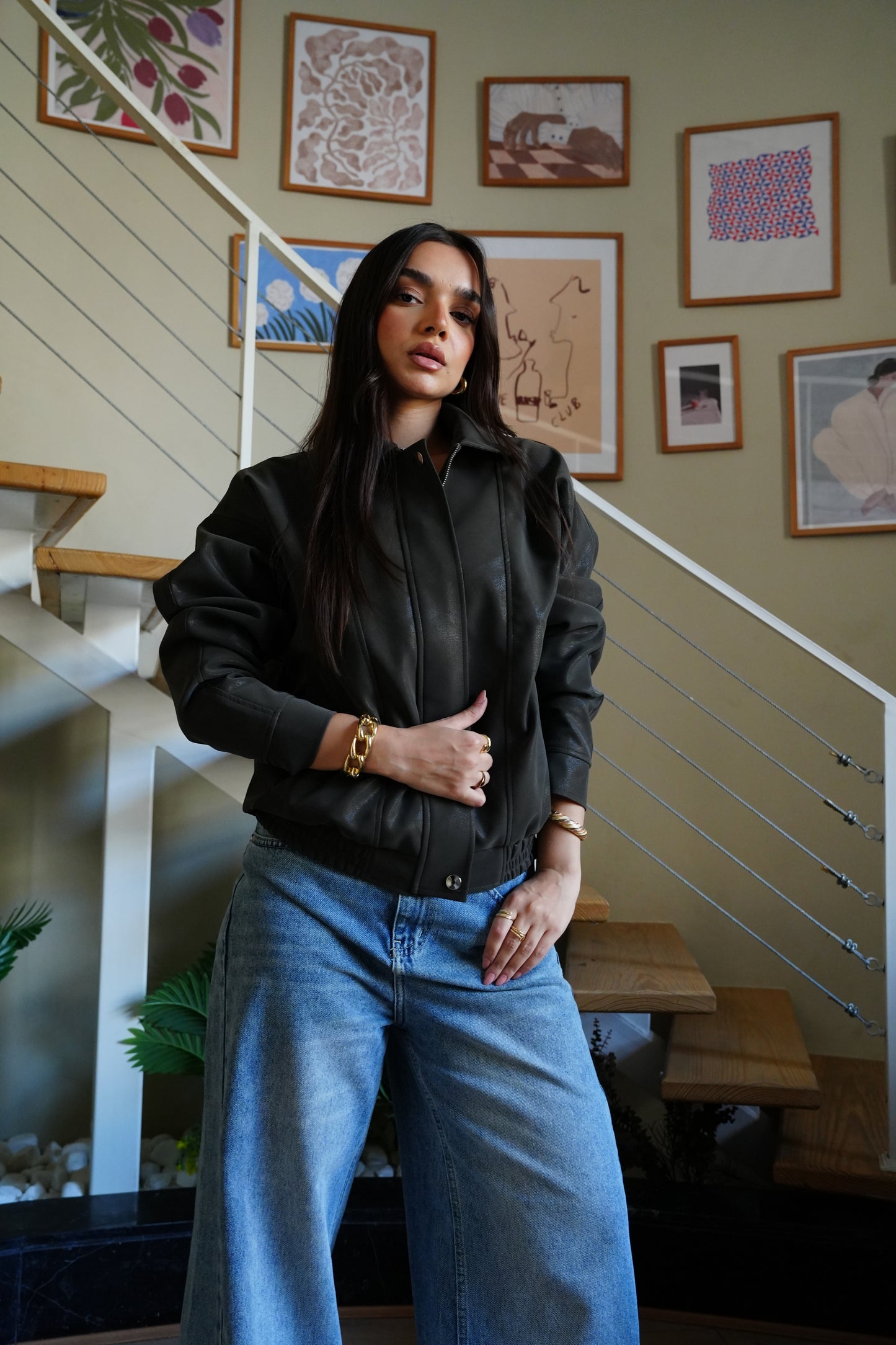 Caviar Leather Jacket In Olive