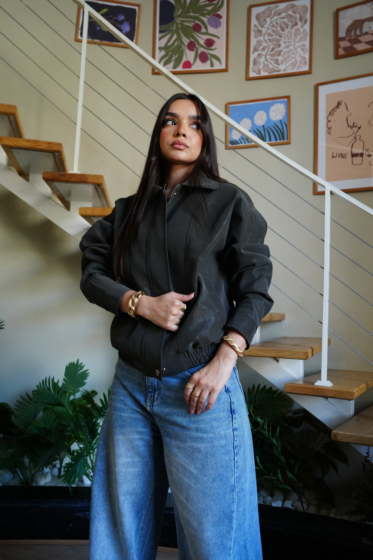 Caviar Leather Jacket In Olive