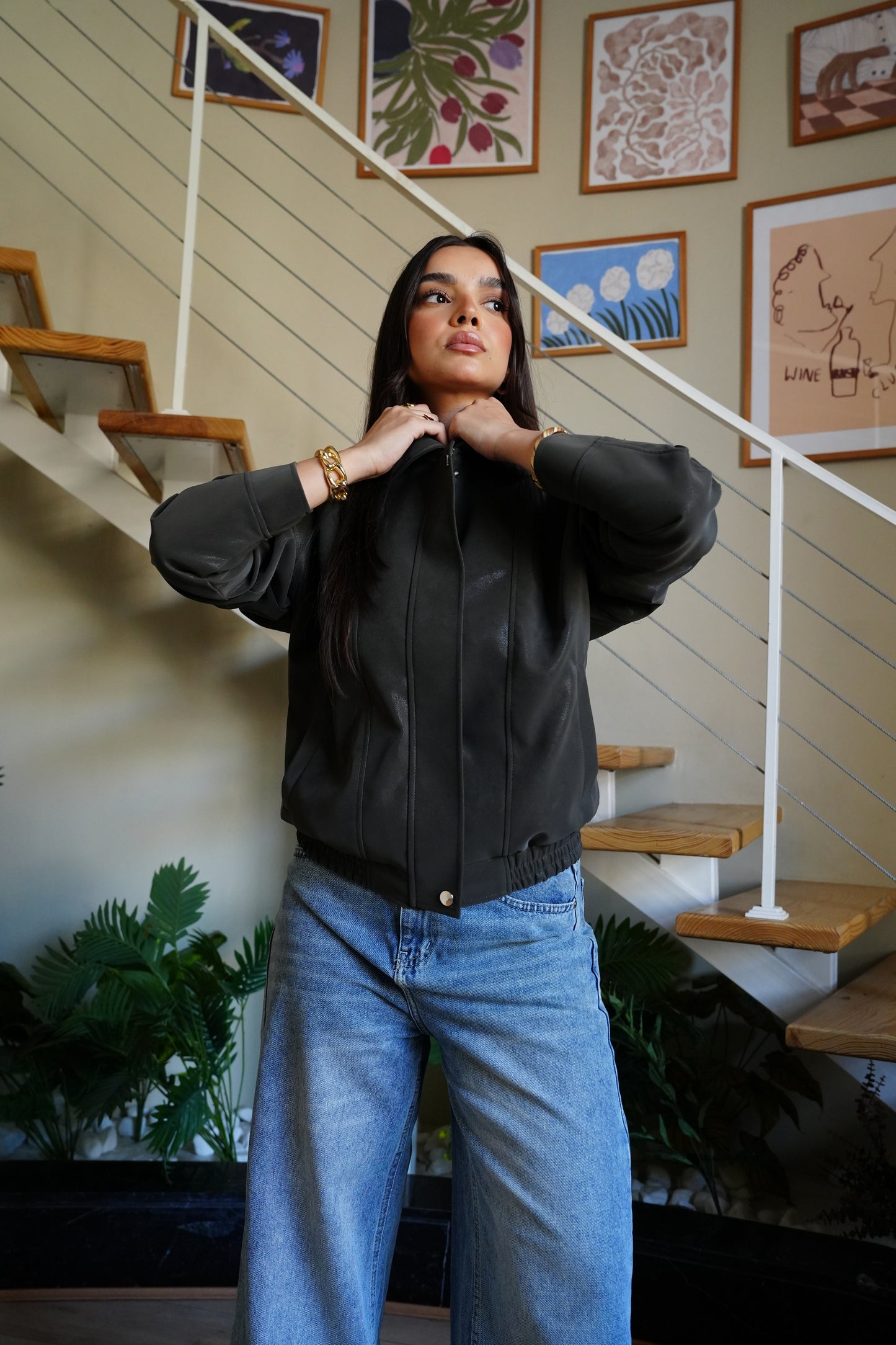 Caviar Leather Jacket In Olive
