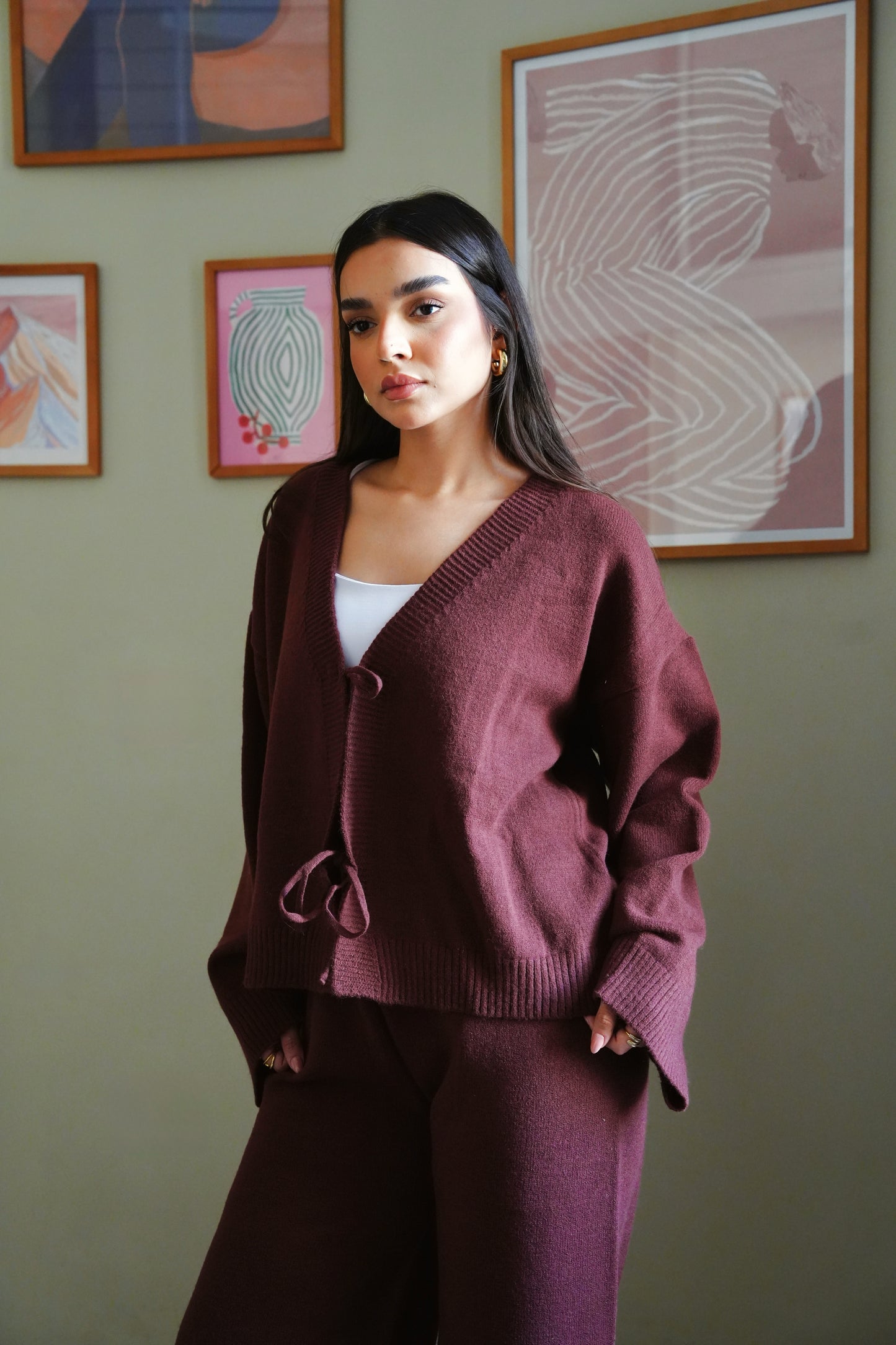 Bow Knit Set In Brown